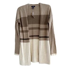 GAP tan striped long oversized open front Knit sweater Neutral Cardigan XS NWT